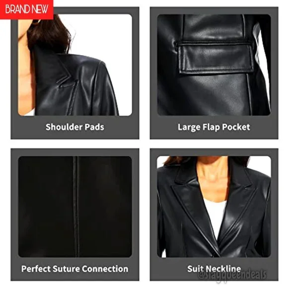 Oversized Vegan Leather Blazer Moto Jacket Women's Faux Leather Coat